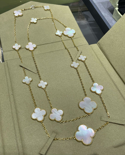 [Ornora Jewelry]CLOVER 16 MOTIF WHITE MOP GOLD NECKLACE