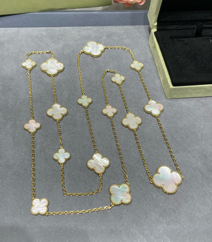 [Ornora Jewelry]CLOVER 16 MOTIF WHITE MOP GOLD NECKLACE