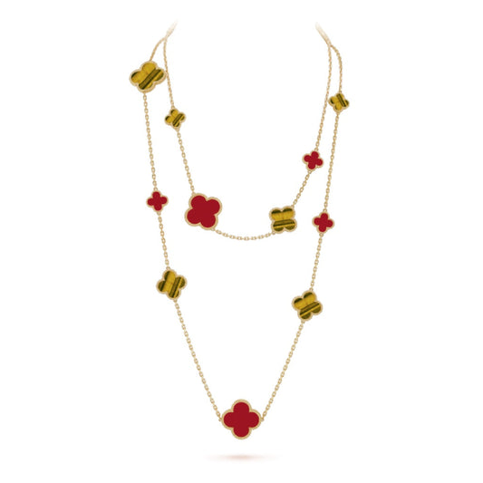 [Ornora Jewelry]CLOVER 16 MOTIF CARNELIAN TIGER EYE ROSE GOLD NECKLACE