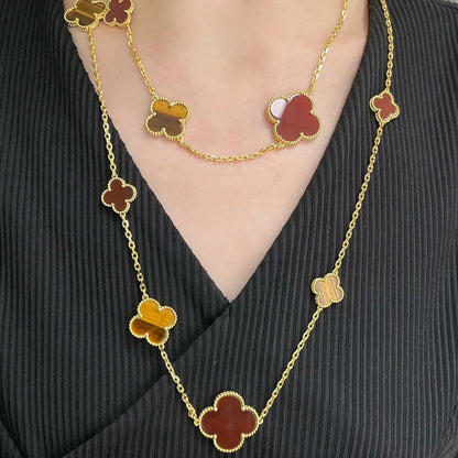 [Ornora Jewelry]CLOVER 16 MOTIF CARNELIAN TIGER EYE ROSE GOLD NECKLACE