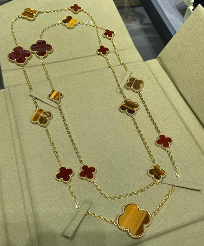 [Ornora Jewelry]CLOVER 16 MOTIF CARNELIAN TIGER EYE ROSE GOLD NECKLACE