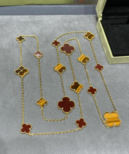 [Ornora Jewelry]CLOVER 16 MOTIF CARNELIAN TIGER EYE ROSE GOLD NECKLACE