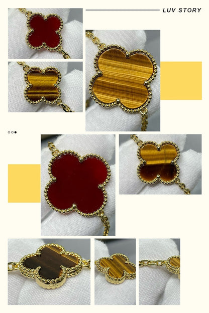 [Ornora Jewelry]CLOVER 16 MOTIF CARNELIAN TIGER EYE ROSE GOLD NECKLACE