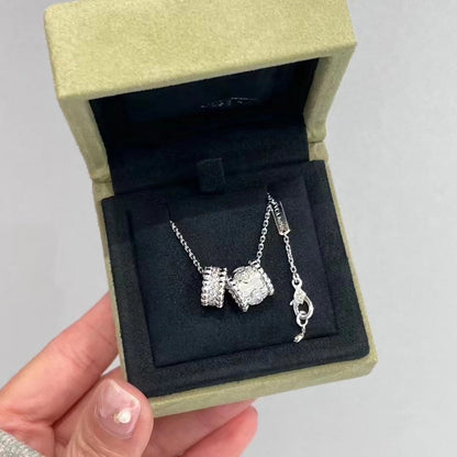 [Ornora Jewelry]PERLEE DOUBLE PENDANT SILVER DIAMOND NECKLACE
