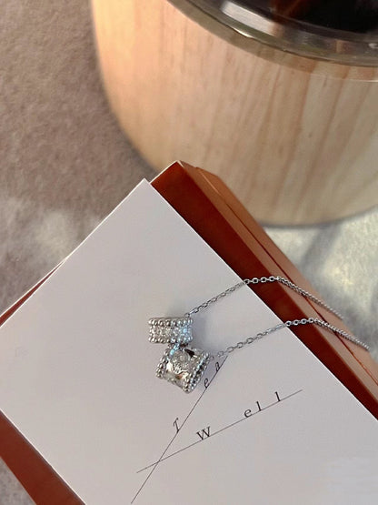 [Ornora Jewelry]PERLEE DOUBLE PENDANT SILVER DIAMOND NECKLACE