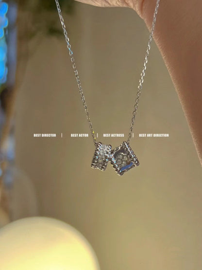 [Ornora Jewelry]PERLEE DOUBLE PENDANT SILVER DIAMOND NECKLACE