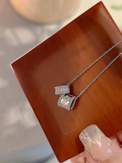 [Ornora Jewelry]PERLEE DOUBLE PENDANT SILVER DIAMOND NECKLACE