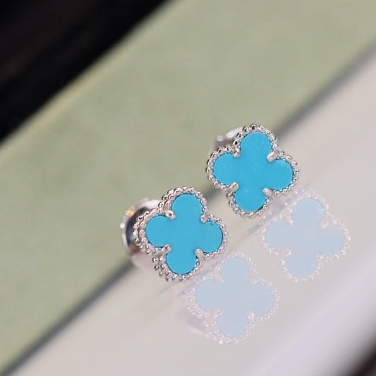 [Ornora Jewelry]CLOVER MINI TURQUOISE SILVER STUD EARRINGS