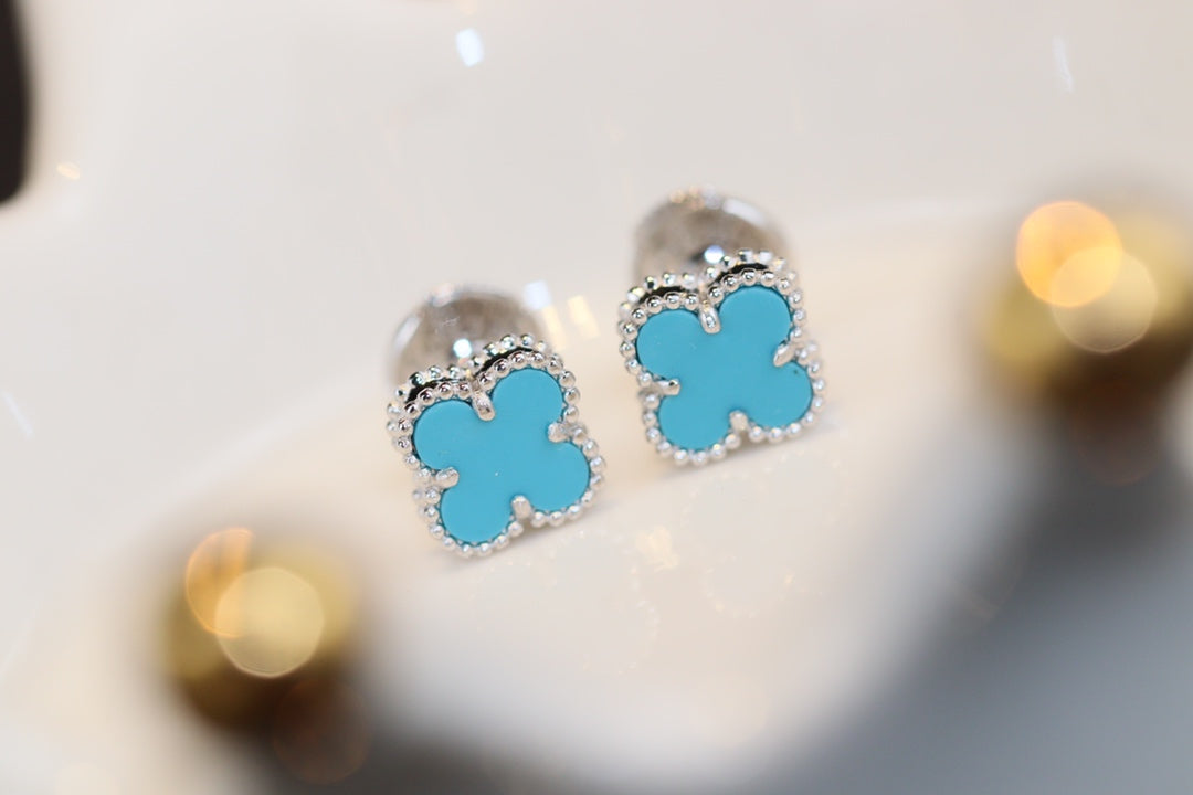 [Ornora Jewelry]CLOVER MINI TURQUOISE SILVER STUD EARRINGS