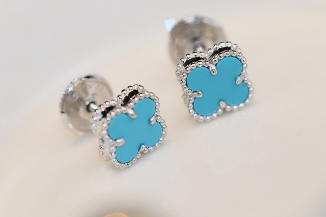 [Ornora Jewelry]CLOVER MINI TURQUOISE SILVER STUD EARRINGS