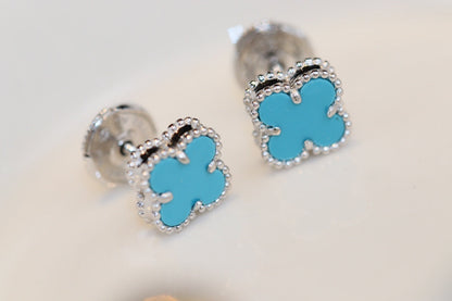 [Ornora Jewelry]CLOVER MINI TURQUOISE SILVER STUD EARRINGS
