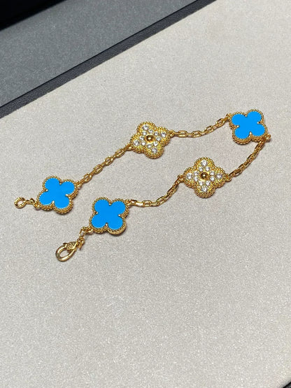 [Ornora Jewelry] CLOVER 5 MOTIF BLUE AGATE BRACELET COLLECTION