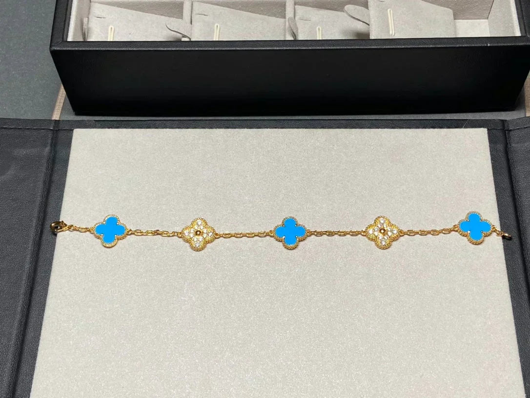 [Ornora Jewelry] CLOVER 5 MOTIF BLUE AGATE BRACELET COLLECTION