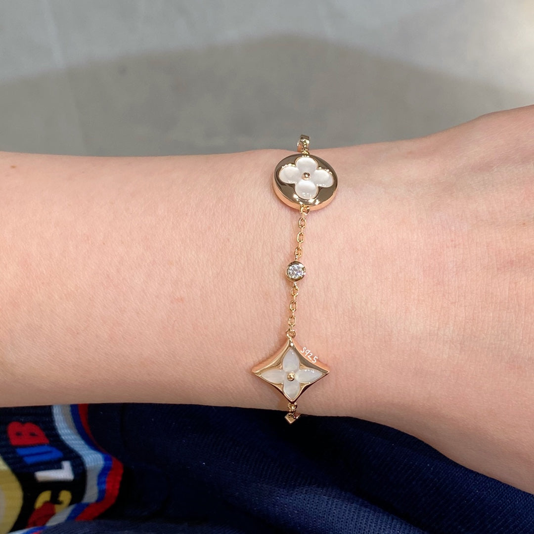[Ornora Jewelry]STAR AND SUN 4 MOTIF WHITE MOP PINK GOLD BRACELET