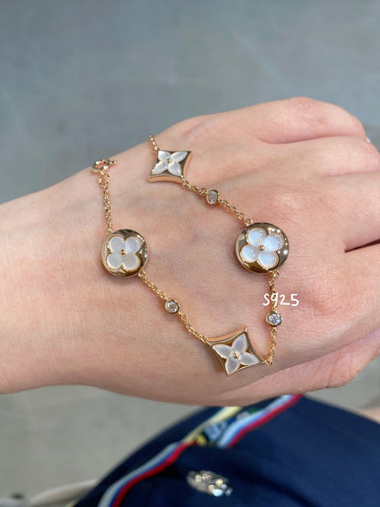 [Ornora Jewelry]STAR AND SUN 4 MOTIF WHITE MOP PINK GOLD BRACELET