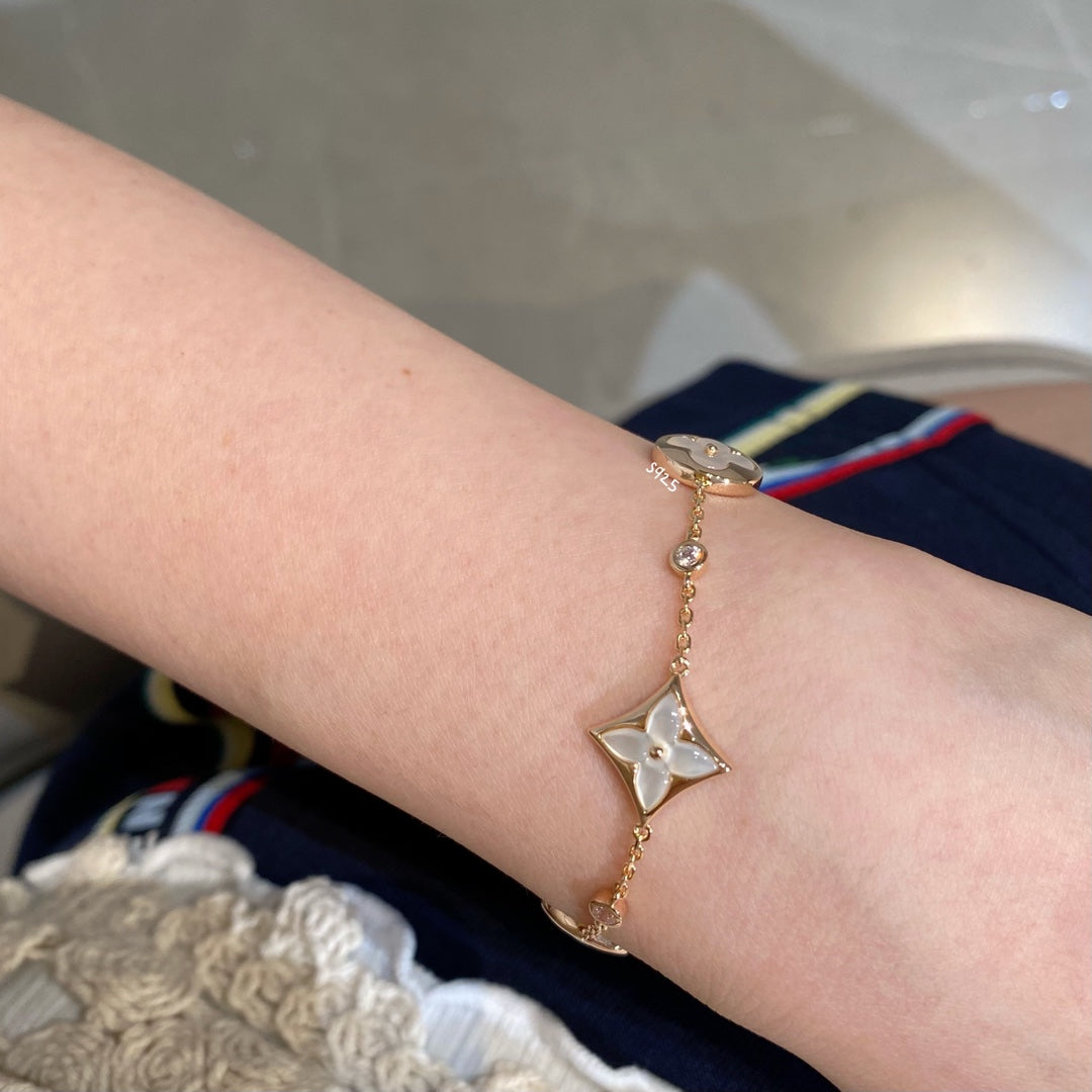 [Ornora Jewelry]STAR AND SUN 4 MOTIF WHITE MOP PINK GOLD BRACELET