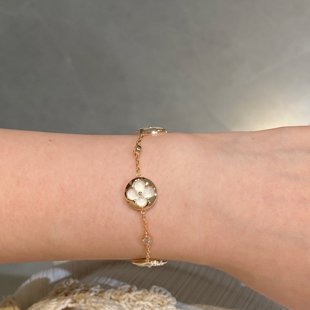 [Ornora Jewelry]STAR AND SUN 4 MOTIF WHITE MOP PINK GOLD BRACELET
