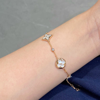 [Ornora Jewelry]STAR AND SUN 4 MOTIF WHITE MOP PINK GOLD BRACELET