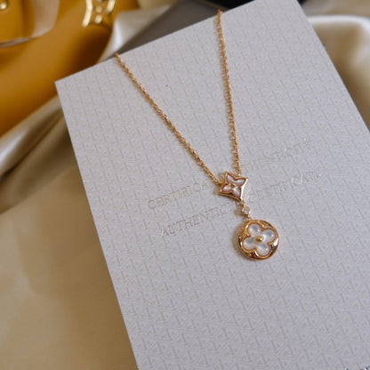 [Ornora Jewelry]STAR AND SUN WHITE MOP 2 MOTIF PINK GOLD NECKLACE