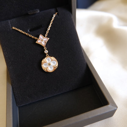 [Ornora Jewelry]STAR AND SUN WHITE MOP 2 MOTIF PINK GOLD NECKLACE