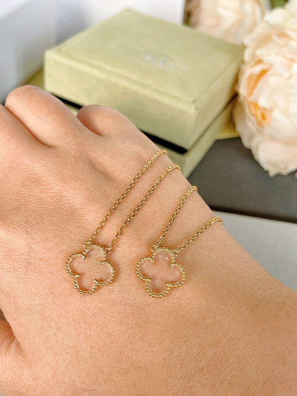 [Ornora Jewelry]CLOVER ROCK CRYSTAL ROSE GOLD NECKLACE