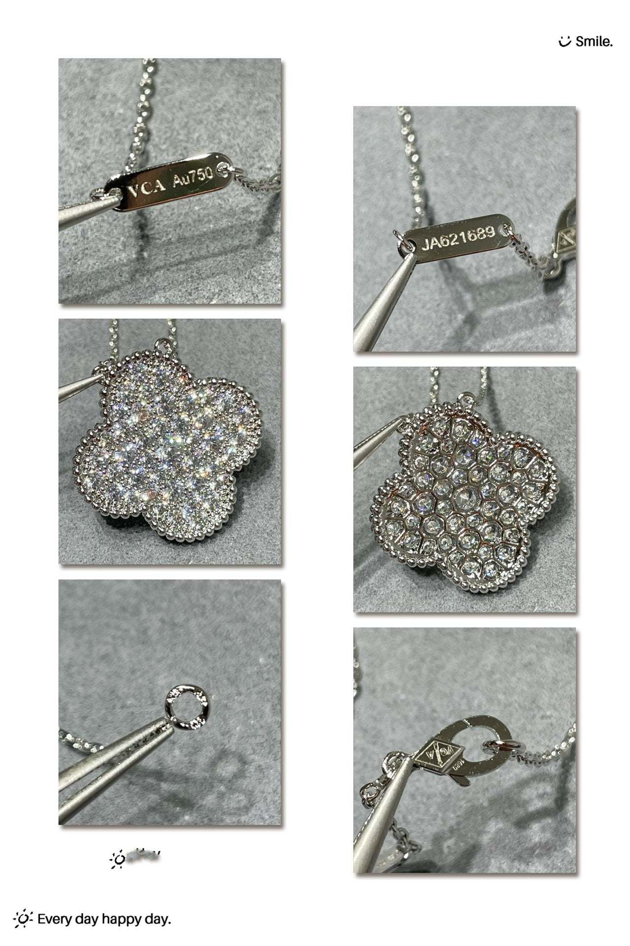 [Ornora Jewelry]CLOVER 25MM LARGE PENDANT DIAMOND PAVED SILVER NECKLACE