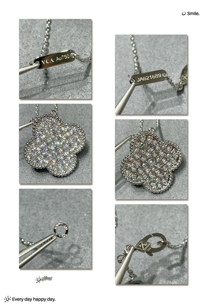 [Ornora Jewelry]CLOVER 25MM LARGE PENDANT DIAMOND PAVED SILVER NECKLACE