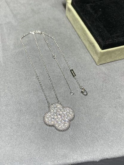 [Ornora Jewelry]CLOVER 25MM LARGE PENDANT DIAMOND PAVED SILVER NECKLACE
