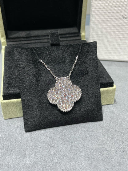 [Ornora Jewelry]CLOVER 25MM LARGE PENDANT DIAMOND PAVED SILVER NECKLACE