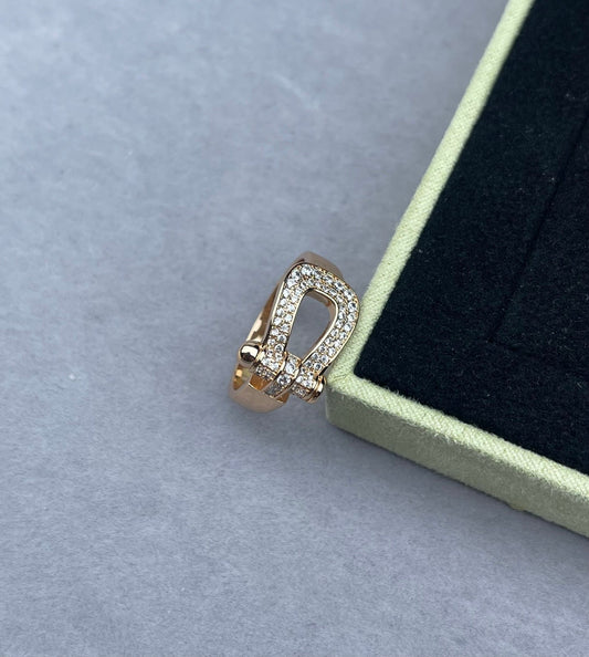 [Ornora Jewelry]Wide Hoof-Shaped Diamond-Studded Ring