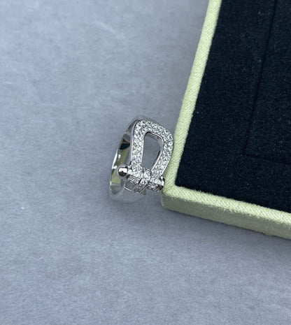 [Ornora Jewelry]Wide Hoof-Shaped Diamond-Studded Ring