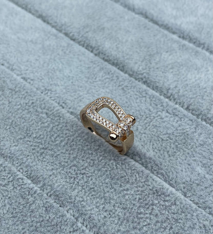 [Ornora Jewelry]Wide Hoof-Shaped Diamond-Studded Ring