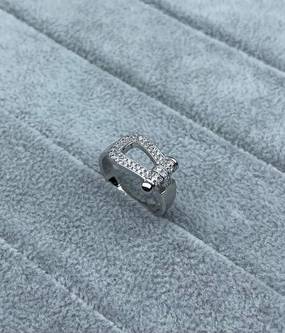[Ornora Jewelry]Wide Hoof-Shaped Diamond-Studded Ring