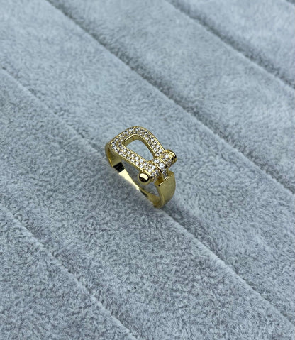 [Ornora Jewelry]Wide Hoof-Shaped Diamond-Studded Ring