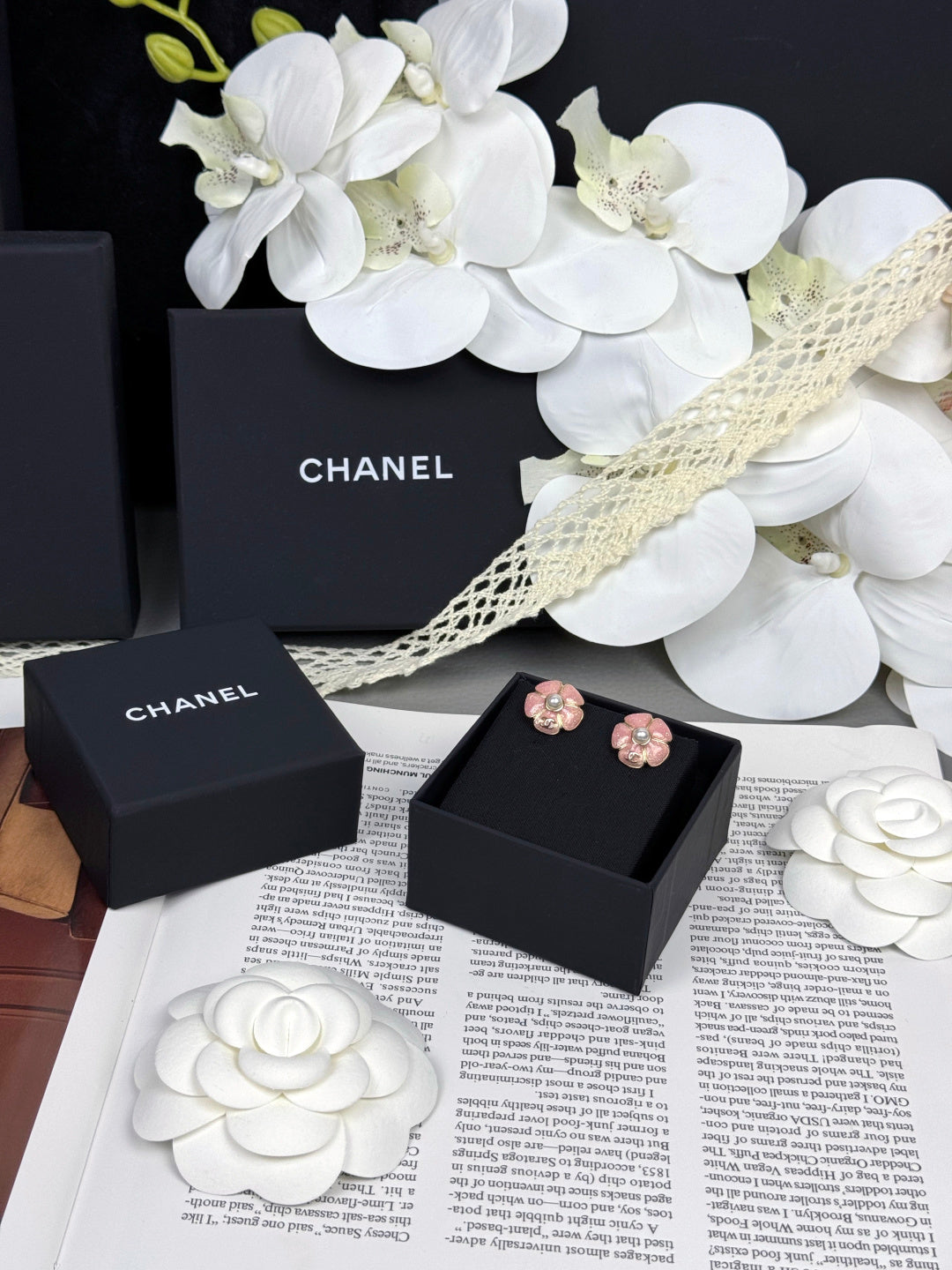 [Ornora Jewelry]26C Pink Camellia Pearl Enamel Stud Earrings
