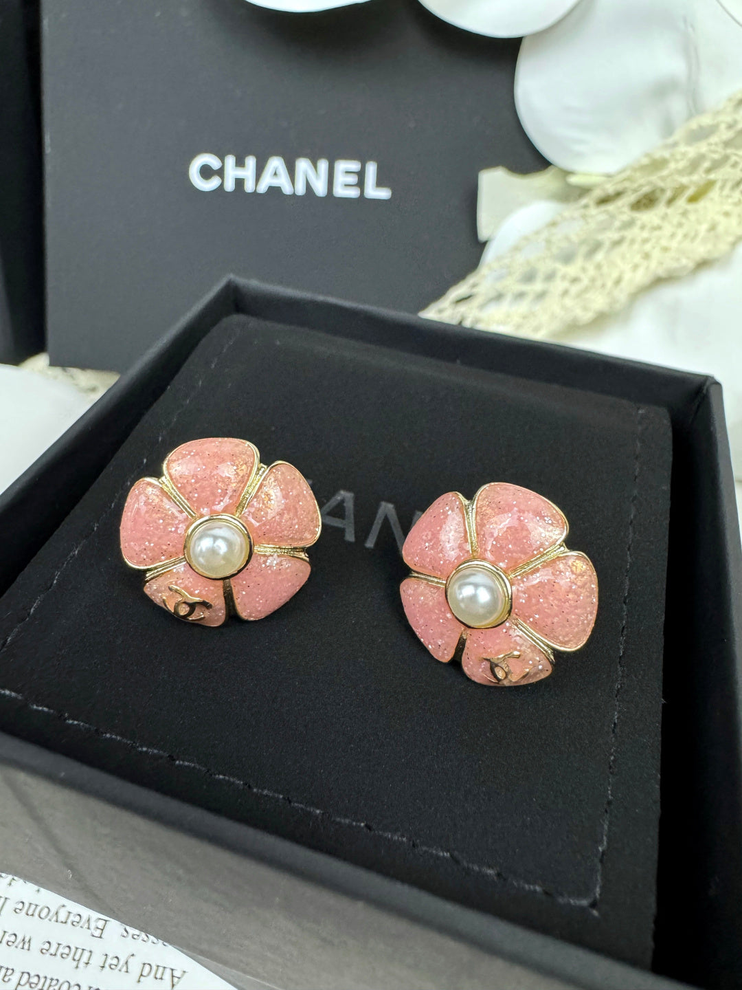 [Ornora Jewelry]26C Pink Camellia Pearl Enamel Stud Earrings