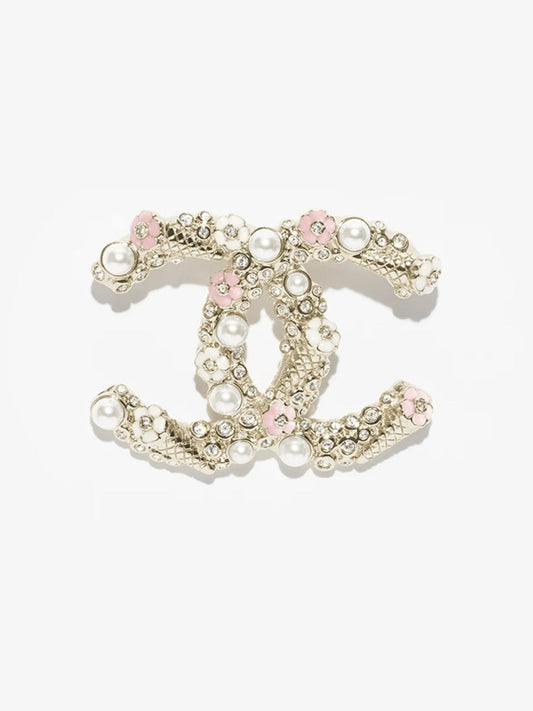 [Ornora Jewelry]26C Pink-White Enamel Ice Cream Cone Double C Brooch