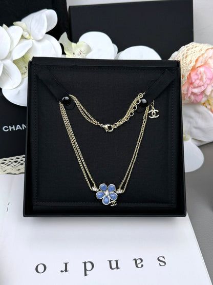 [Ornora Jewelry]New Blue Floral Double-Layer Necklace