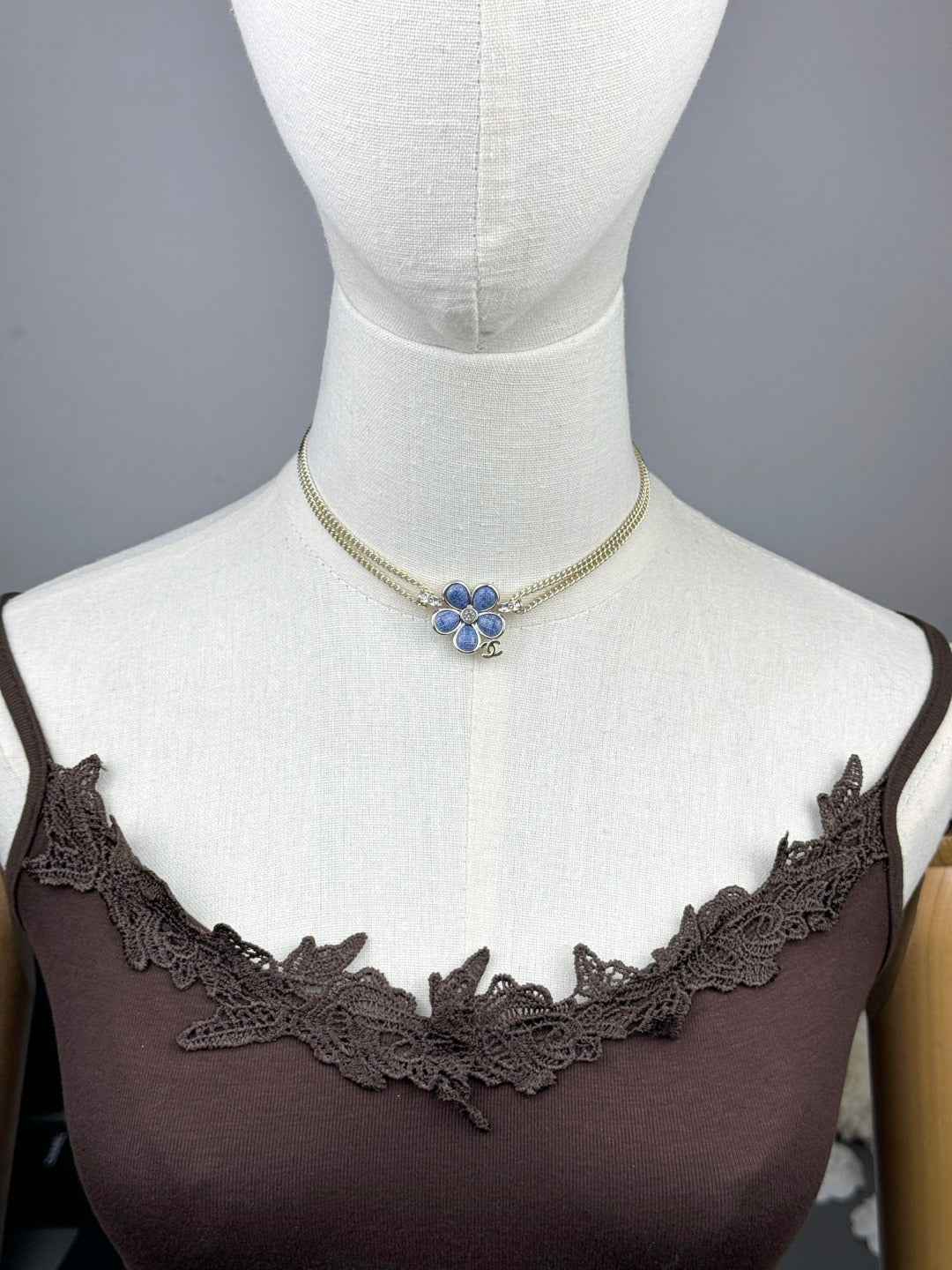 [Ornora Jewelry]New Blue Floral Double-Layer Necklace