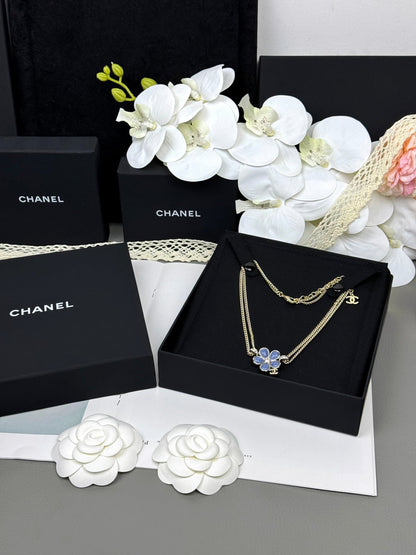 [Ornora Jewelry]New Blue Floral Double-Layer Necklace