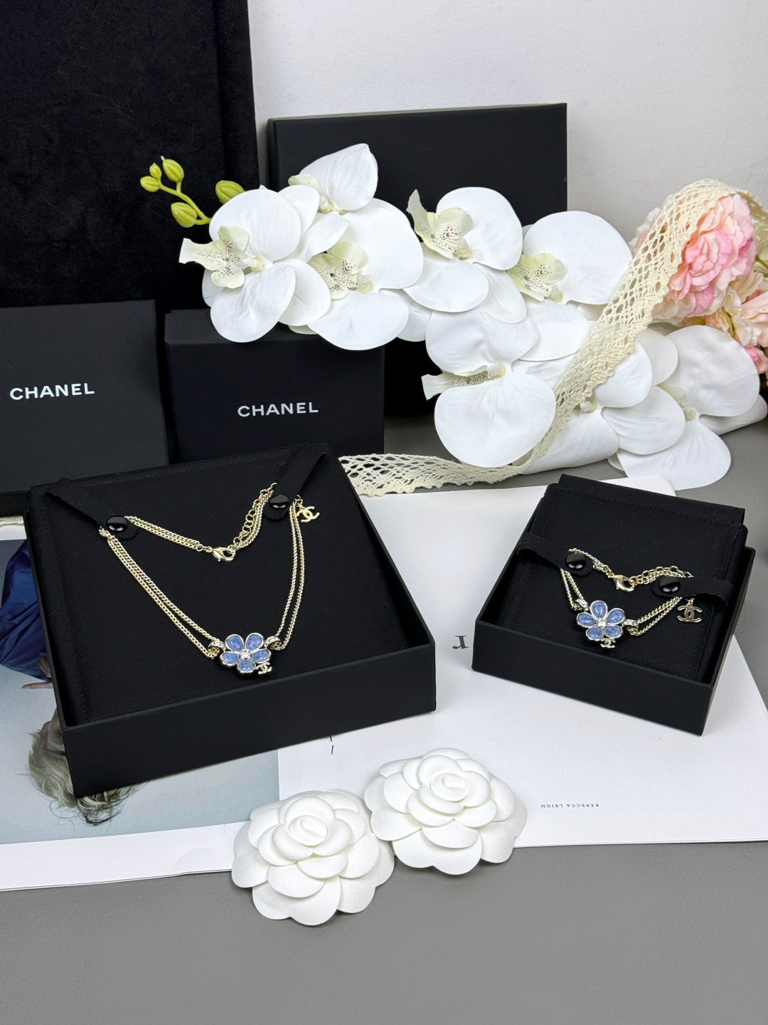 [Ornora Jewelry]New Blue Floral Double-Layer Necklace