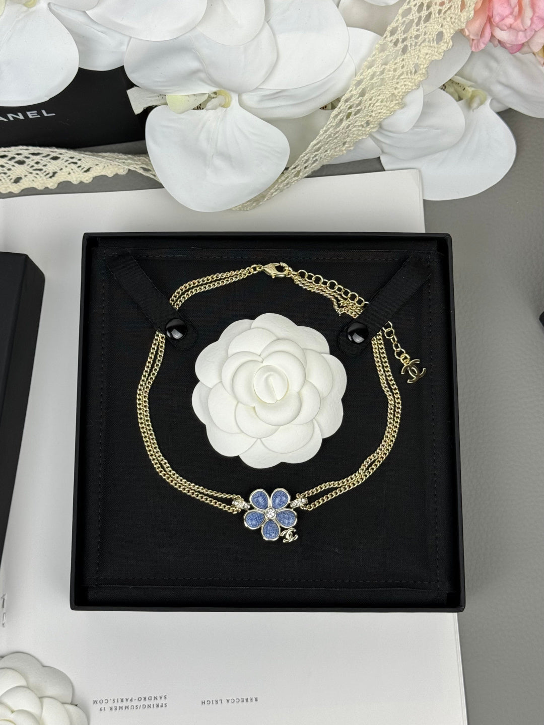 [Ornora Jewelry]New Blue Floral Double-Layer Necklace