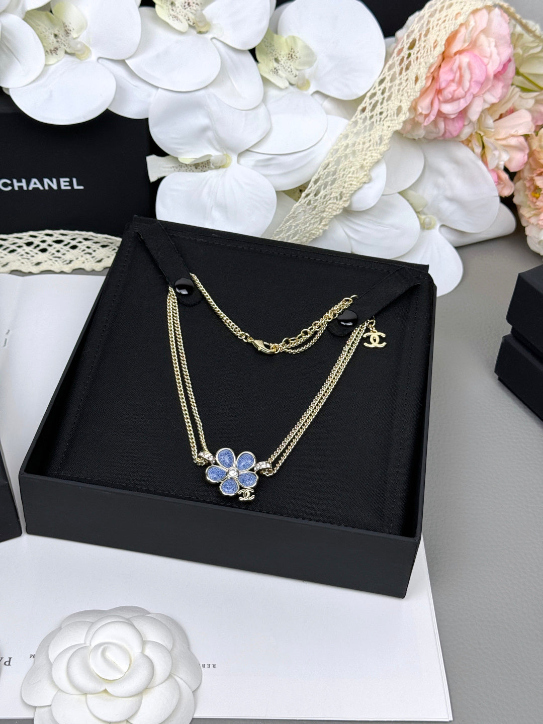 [Ornora Jewelry]New Blue Floral Double-Layer Necklace