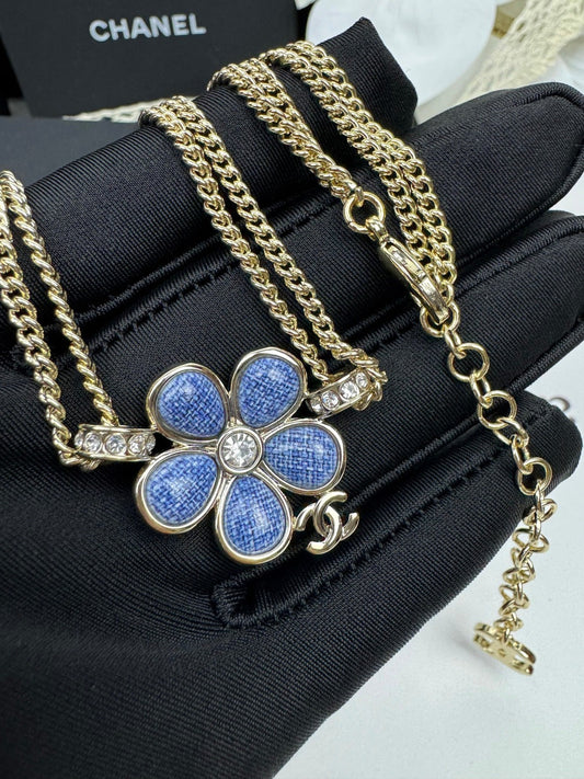 [Ornora Jewelry]New Blue Floral Double-Layer Necklace