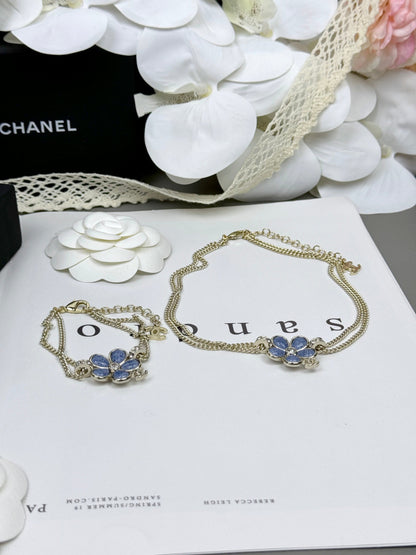 [Ornora Jewelry]New Blue Floral Double-Layer Necklace