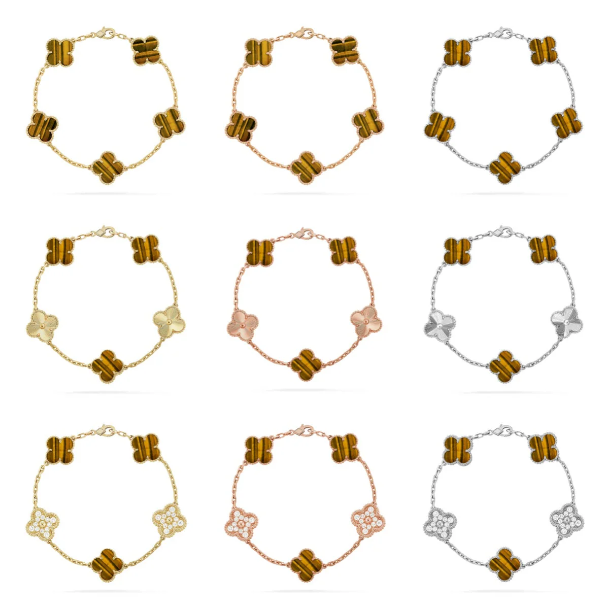 [Ornora Jewelry] CLOVER 5 MOTIFS TIGER EYE BRACELET COLLECTION