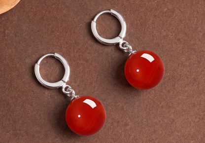 Red Agate White Gold Earrings