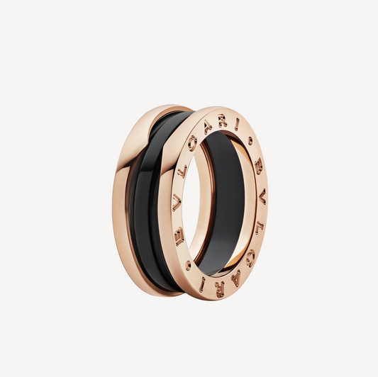 [Ornora Jewelry]ZERO 1 TWO-BAND LOOPS AND BLACK CERAMIC PINK GOLD RING
