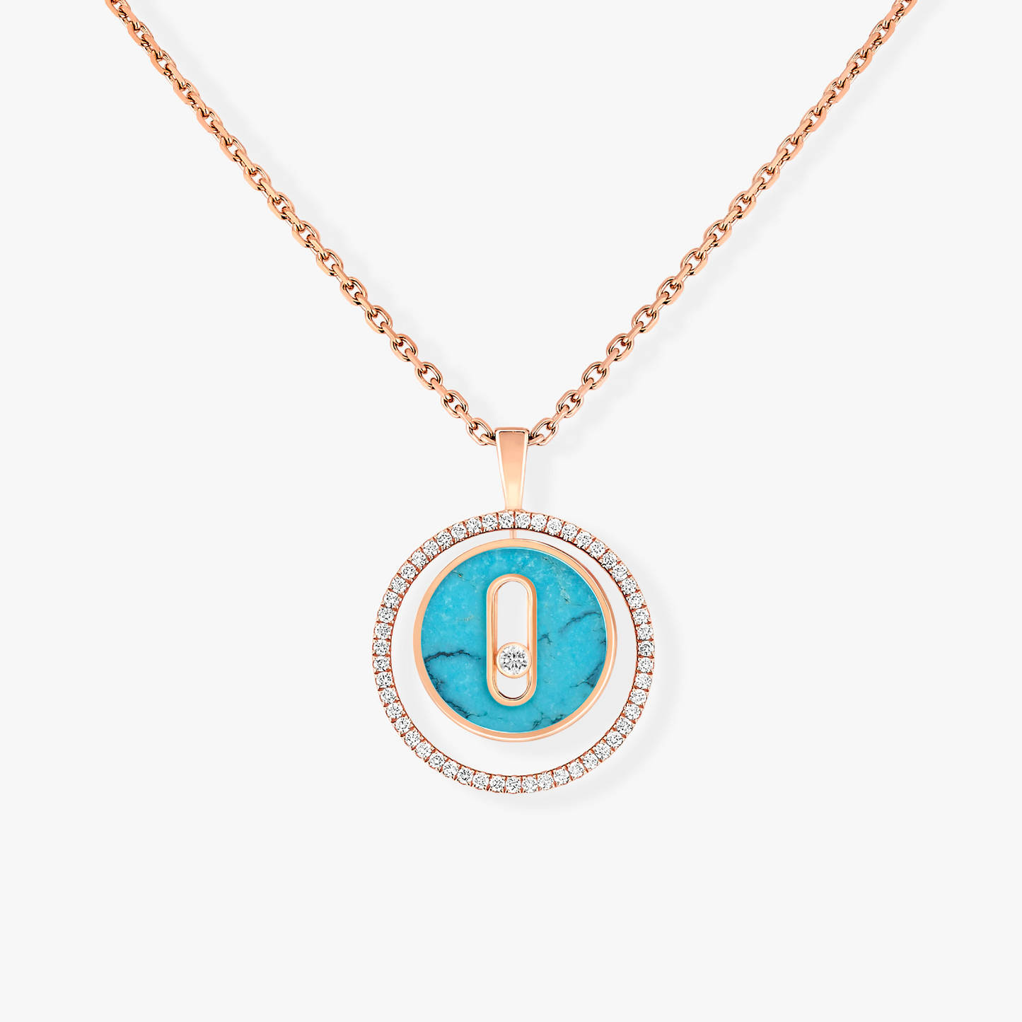 [Ornora Jewelry]LUCKY MOVE 1 DIAMOND TURQUOISE PINK GOLD DIAMOND NECKLACE