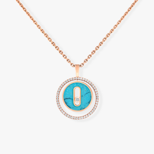 [Ornora Jewelry]LUCKY MOVE 1 DIAMOND TURQUOISE PINK GOLD DIAMOND NECKLACE